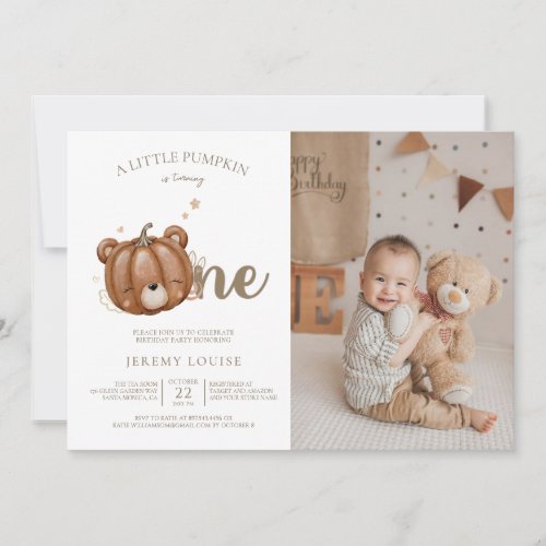 We Can Bearly Wait Little Pumpkin First Birthday Invitation