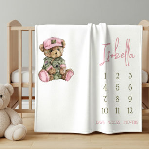 We Can Bearly Wait! Military Teddy Baby Milestone Fleece Blanket