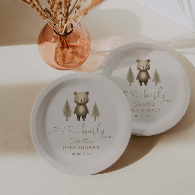 We Can Bearly Wait Minimalist Gender Neutral Paper Plates (Creator Uploaded)