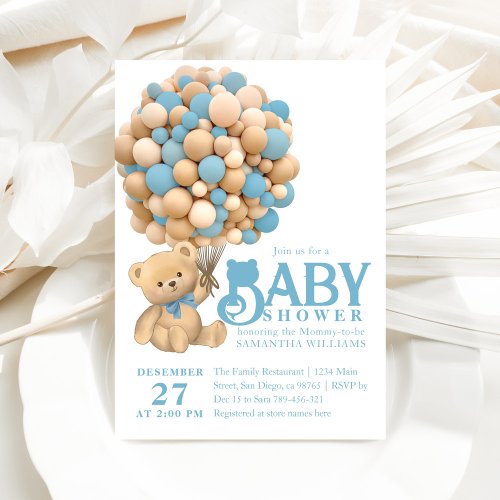 We Can Bearly Wait Modern Bear Baby Boy Shower Invitation