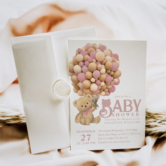 We Can Bearly Wait Modern Bear Baby Girl Shower Invitation (Creator Uploaded)