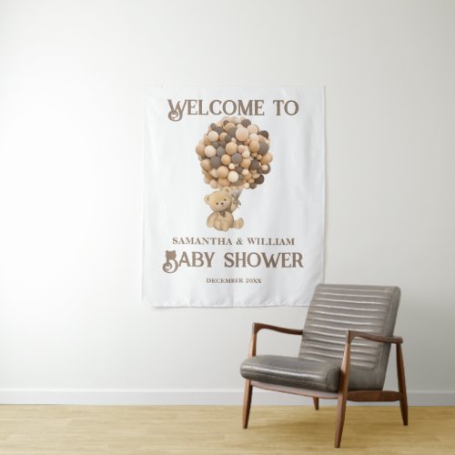 We Can Bearly Wait Modern Bear Baby Shower Welcome Tapestry