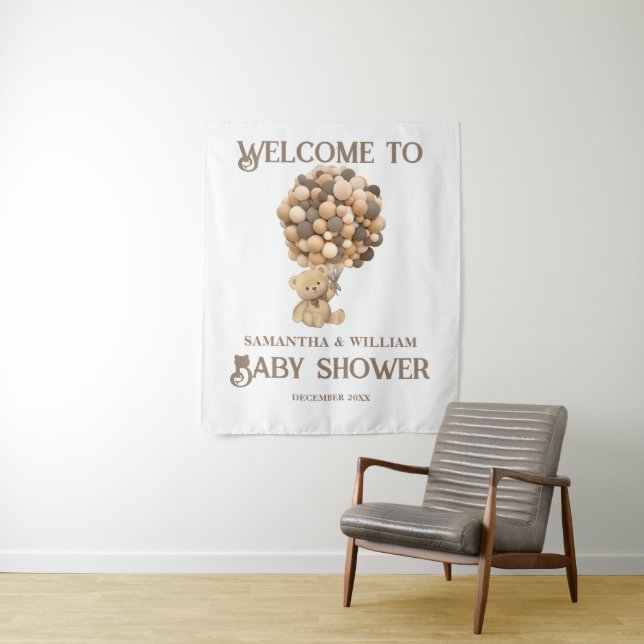 We Can Bearly Wait Modern Bear Baby Shower Welcome Tapestry (In Situ)