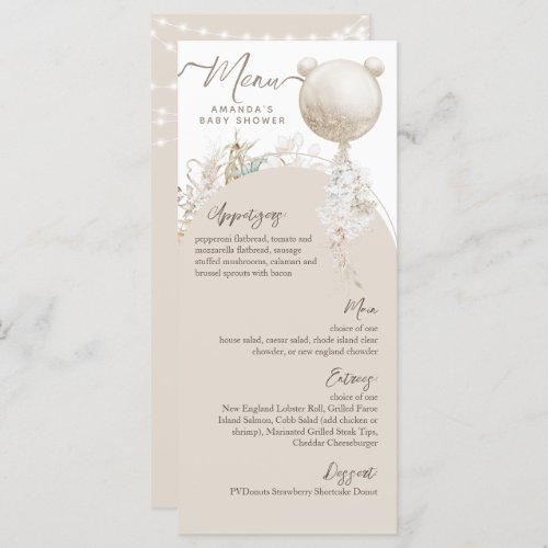 We can bearly wait Modern Boho Baby Shower  Menu