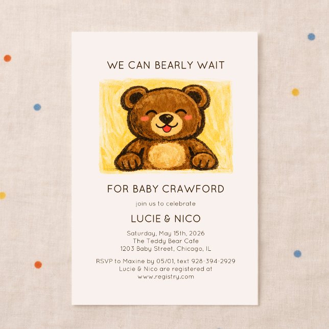We Can Bearly Wait! Modern Hand Drawn Baby Shower Invitation (Creator Uploaded)