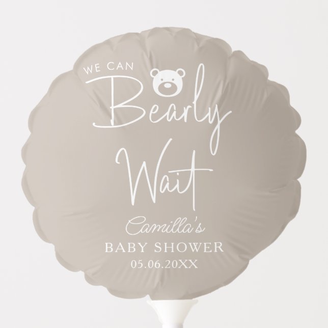 We Can Bearly Wait Modern Minimalist Baby Shower Balloon (Front)