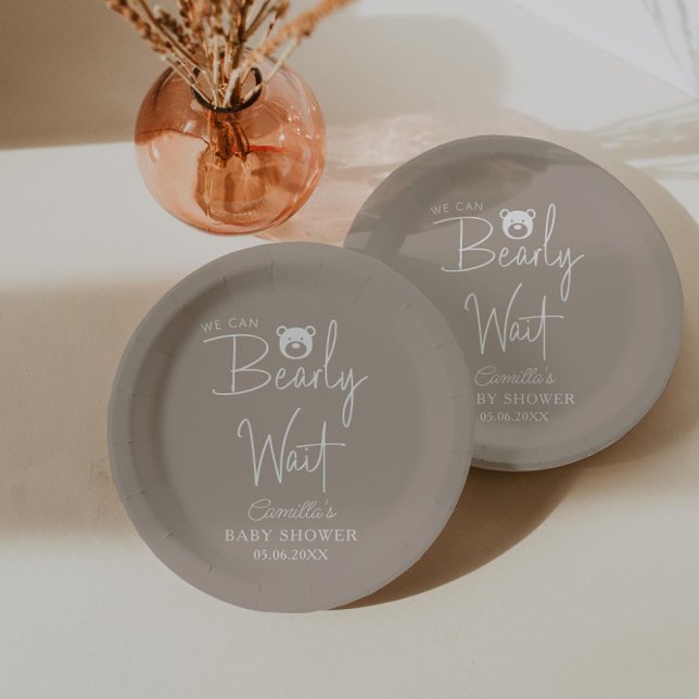 We Can Bearly Wait Modern Minimalist Baby Shower Paper Plates (Creator Uploaded)