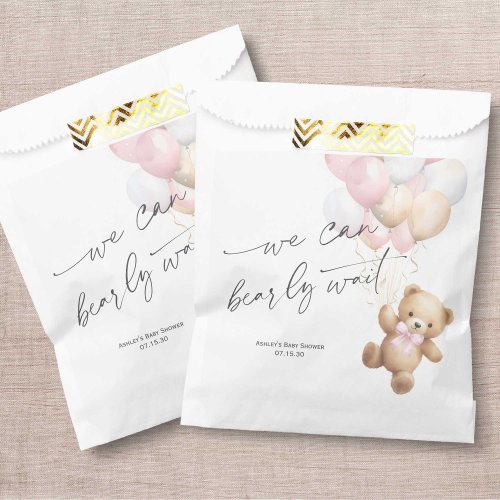We Can Bearly Wait Modern Pink Baby Girl Shower Favor Bag