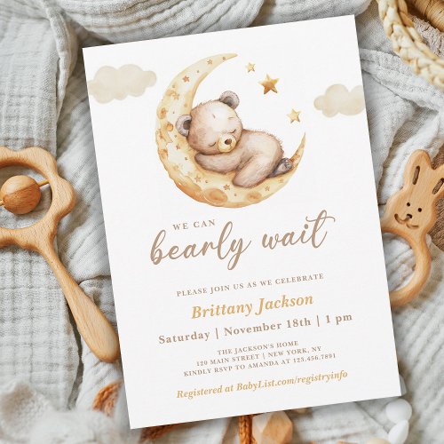 We Can Bearly Wait Moon Gender Neutral Invitation