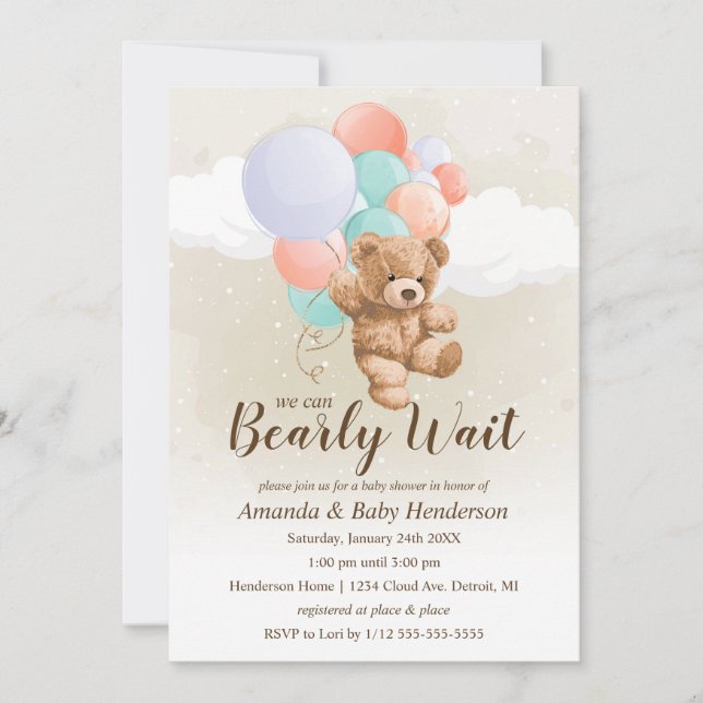 We can Bearly Wait Multi Color Baby Shower Invitation (Front)