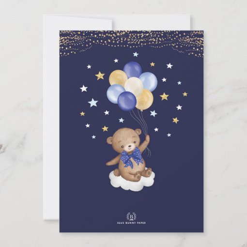 We Can Bearly Wait Navy Gold Bear Baby Boy Shower Invitation | Zazzle