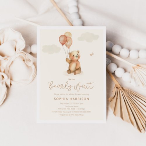 We Can Bearly Wait Neutral Baby Shower Invitation