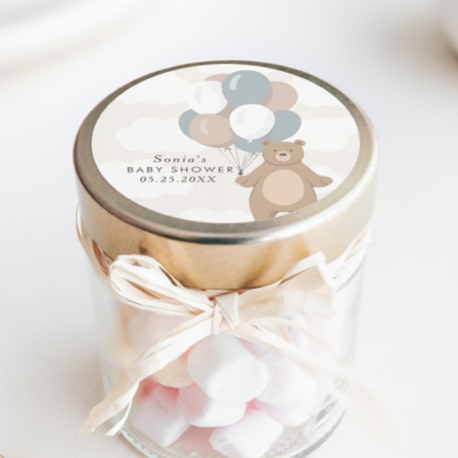 We Can Bearly Wait | Neutral Blue Boy's Classic Round Sticker (Creator Uploaded)