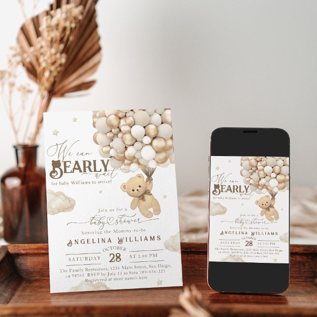 We can bearly wait Neutral Elegant Baby Shower  Invitation (Creator Uploaded)