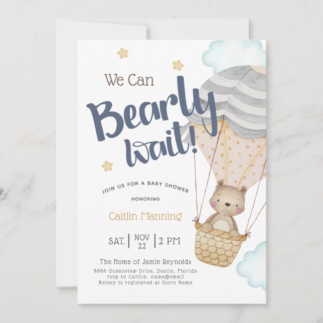 We Can Bearly Wait Neutral Teddy Bear Baby Shower Invitation (Front)