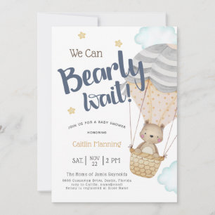 We Can Bearly Wait Neutral Teddy Bear Baby Shower Invitation