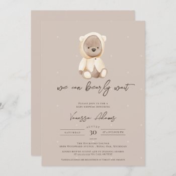 We Can Bearly Wait Neutral Teddy Bear Baby Shower  Invitation by ItsAFineTime at Zazzle