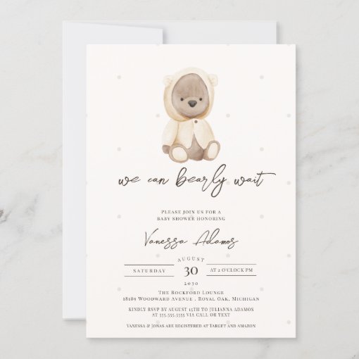 We Can Bearly Wait, Neutral Teddy Bear Baby Shower Invitation | Zazzle