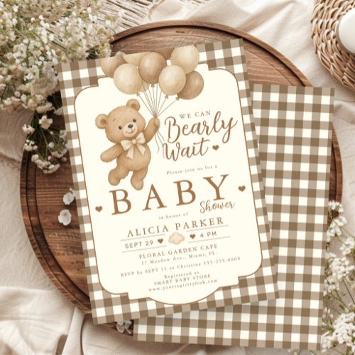 We can bearly wait neutral teddy bear baby shower invitation