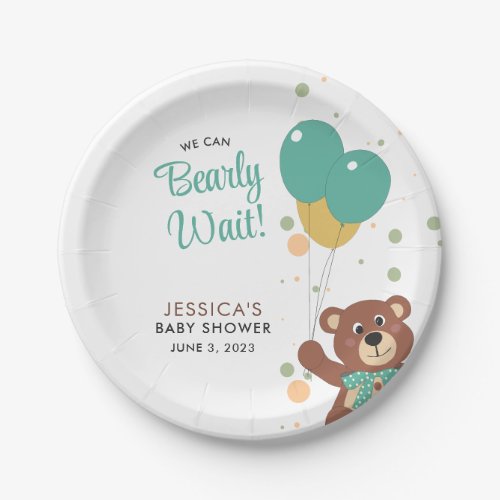 We Can Bearly Wait Neutral Teddy Bear Baby Shower Paper Plates