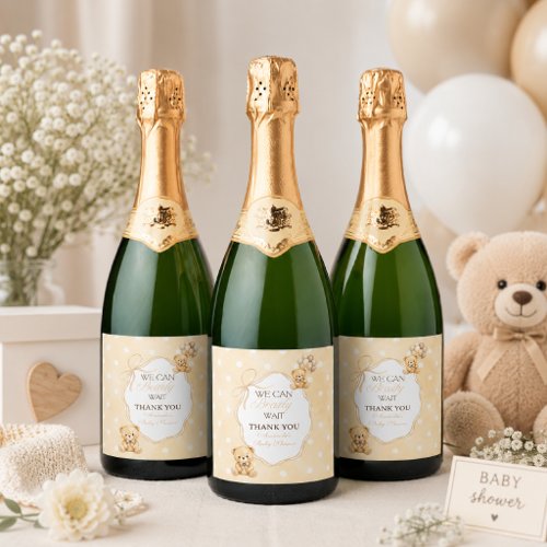 We Can Bearly Wait Neutral Teddy Bear Baby Shower Sparkling Wine Label