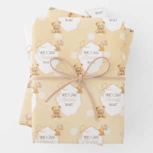 We Can Bearly Wait Neutral Teddy Bear Baby Shower Wrapping Paper Sheets