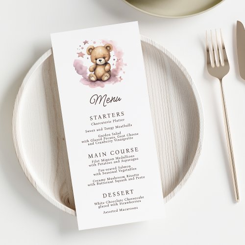 We Can Bearly Wait Pastel Pink Baby Shower Menu