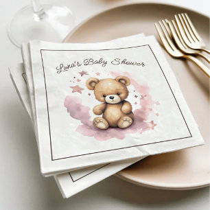 We Can Bearly Wait Pastel Pink Baby Shower Napkins