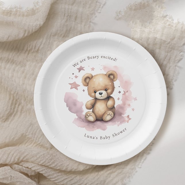 We Can Bearly Wait Pastel Pink Baby Shower Paper Plates (Creator Uploaded)