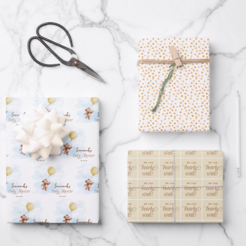 We Can Bearly Wait Personalized Baby Shower  Wrapping Paper Sheets