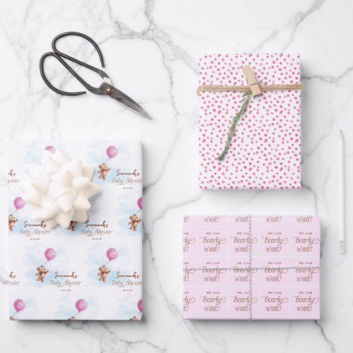 We Can Bearly Wait Personalized Baby Shower  Wrapping Paper Sheets