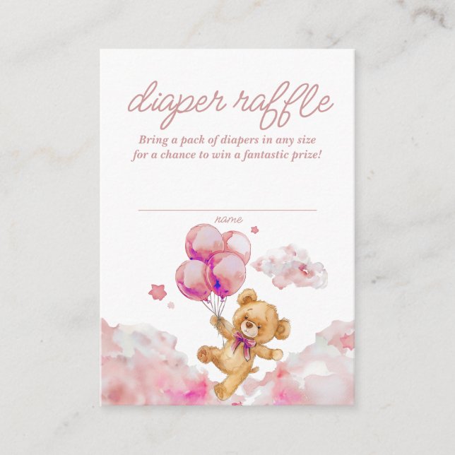 We Can Bearly Wait Pink Baby Diaper Raffle Ticket Enclosure Card (Front)