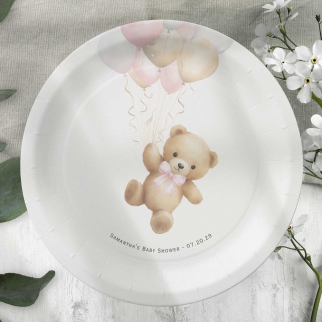 We Can Bearly wait, Pink Baby Girl Shower Paper Plates (Pink We can Bearly Wait, baby Girl Shower paper plate.)
