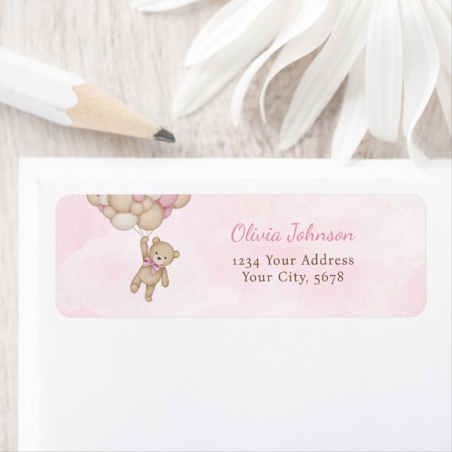 We Can Bearly Wait Pink Baby Shower Address Label (Insitu)