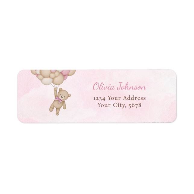 We Can Bearly Wait Pink Baby Shower Address Label (Front)