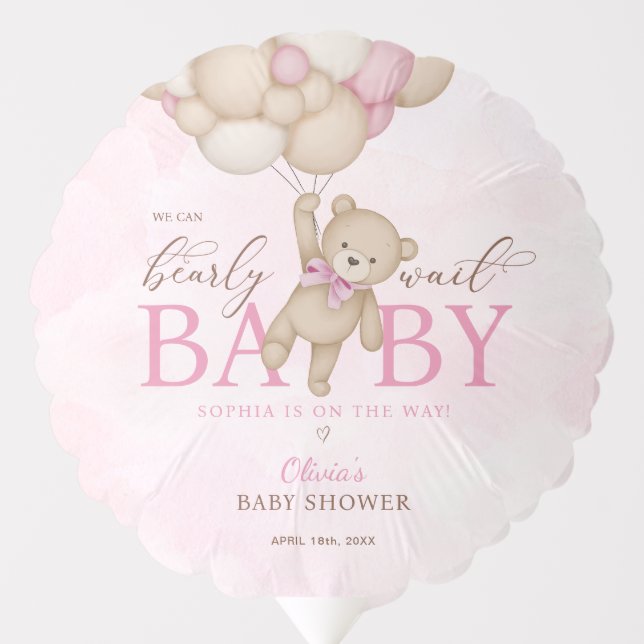 We Can Bearly Wait Pink Baby Shower Balloon (Front)