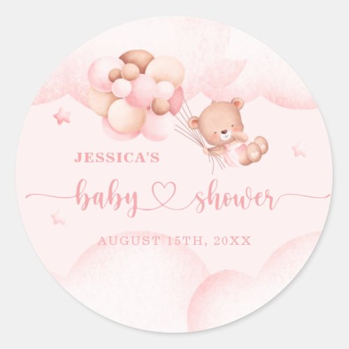 We Can Bearly Wait Pink Baby Shower  Classic Round Sticker