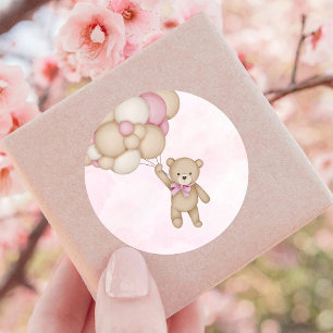 We Can Bearly Wait Pink Baby Shower Classic Round Sticker