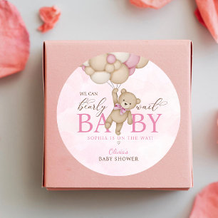 We Can Bearly Wait Pink Baby Shower Classic Round Sticker
