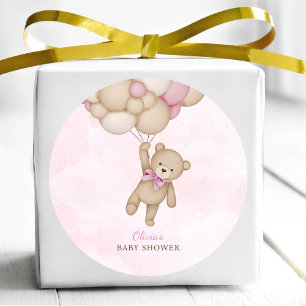 We Can Bearly Wait Pink Baby Shower Classic Round Sticker