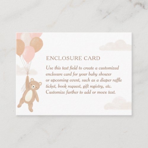 We Can Bearly Wait Pink Baby Shower Enclosure Card