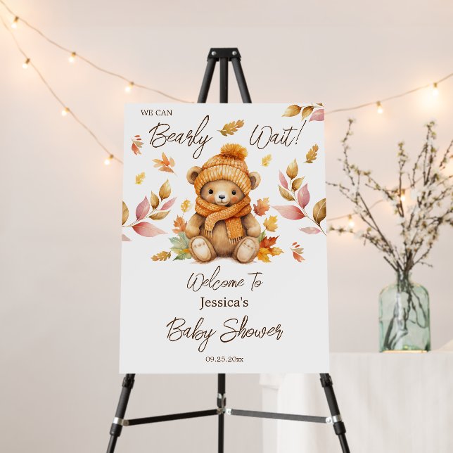 We Can Bearly Wait Pink Baby Shower  Foam Board (In Situ (Stand))