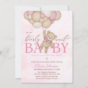 We Can Bearly Wait Pink Baby Shower Invitation