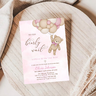 We Can Bearly Wait Pink Baby Shower Invitation