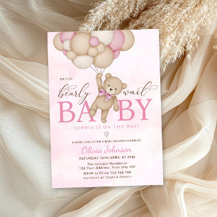 We Can Bearly Wait Pink Baby Shower Invitation
