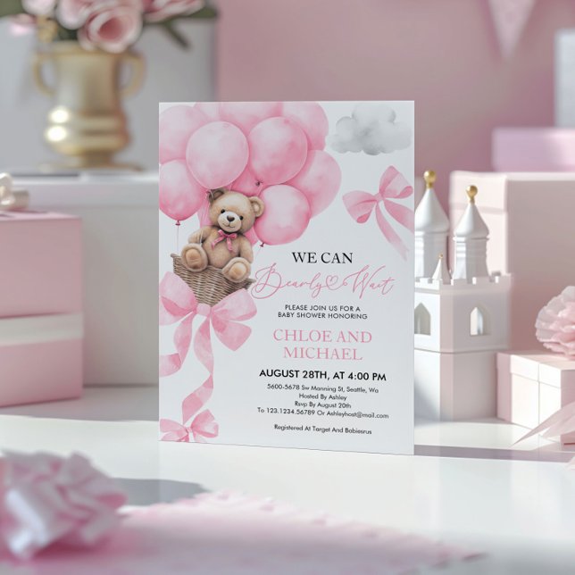 We Can Bearly Wait Pink Baby Shower Invitation (Creator Uploaded)