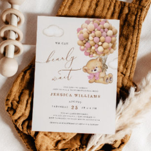 We Can Bearly Wait Pink Baby Shower Invitation