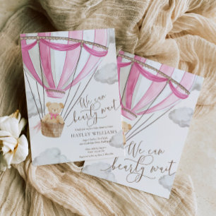 We Can Bearly Wait Pink Baby Shower Invitation