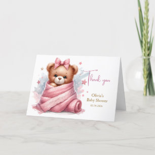 We Can Bearly Wait Pink Baby Shower Letterpress Thank You Card