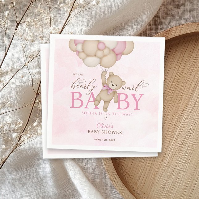 We Can Bearly Wait Pink Baby Shower Napkins (Creator Uploaded)
